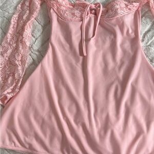 Pink Lace Sleeve Dress